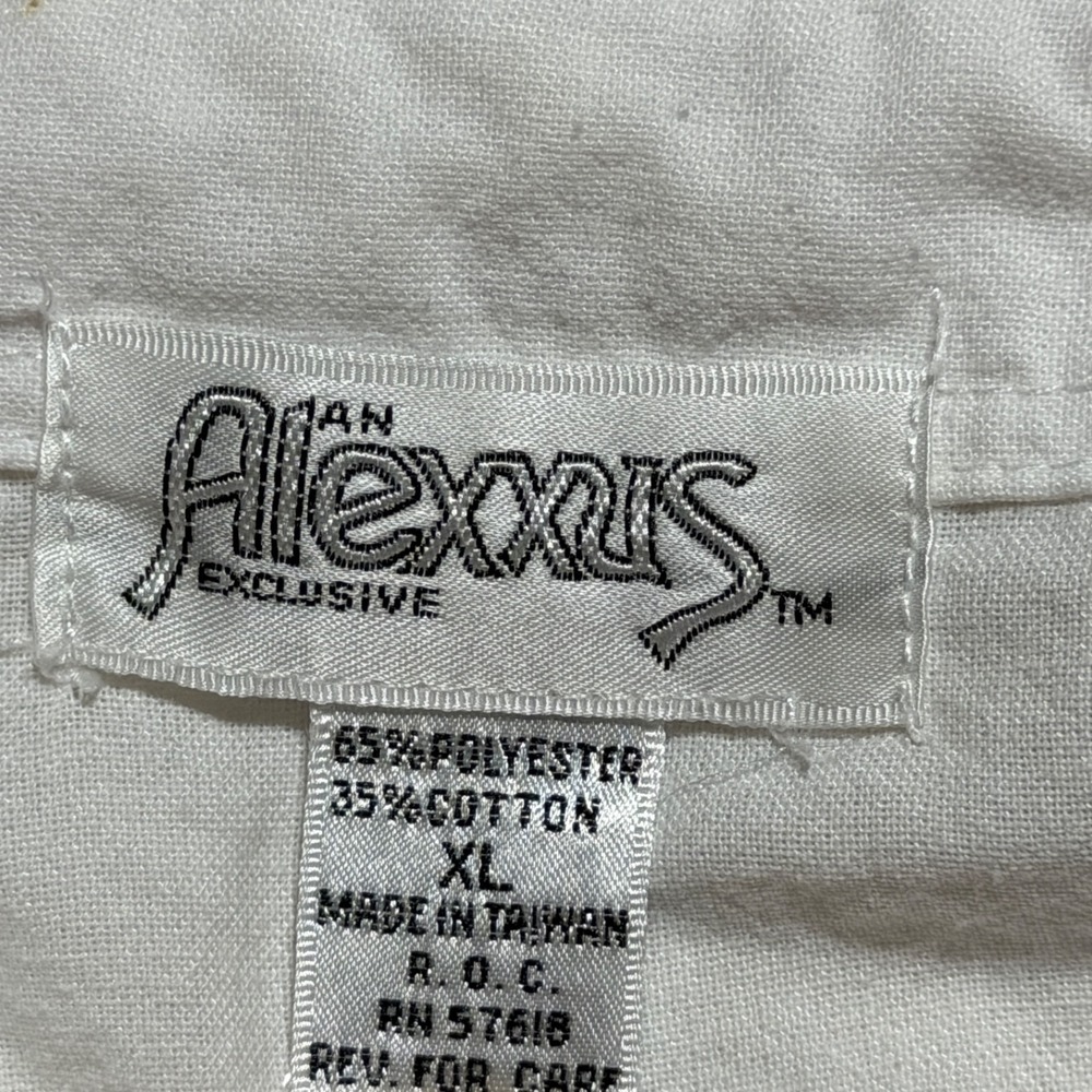 Alexxus Vintage White Textured Banded Bottom Polo Shirt Mens XL Retro 90s Taiwan - Picture 7 of 9